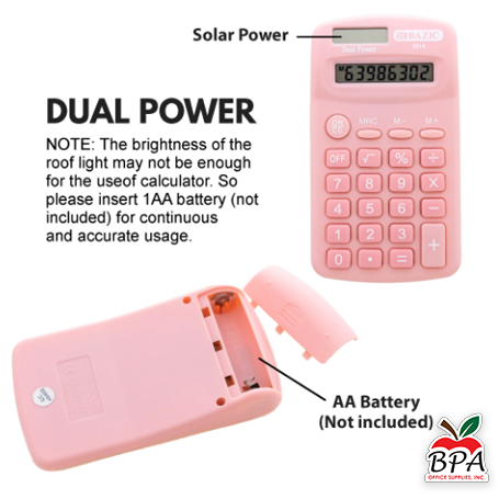 Bazic • Calculadora Dual Power de 8 dígitos (colores pasteles)